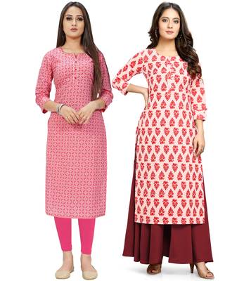 Pink printed cotton ethnic-kurtis 1