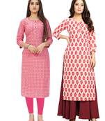 Pink printed cotton ethnic-kurtis