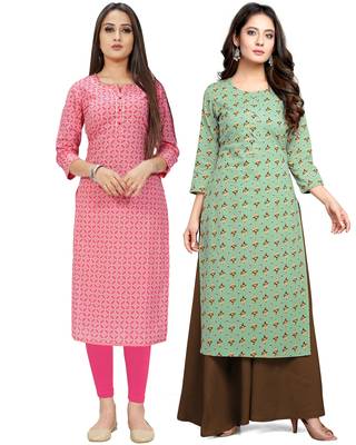 Pink printed cotton ethnic-kurtis 1