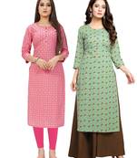 Pink printed cotton ethnic-kurtis