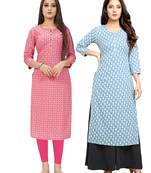 Pink printed cotton ethnic-kurtis