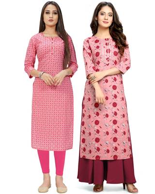Pink printed cotton ethnic-kurtis 1