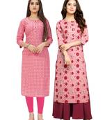 Pink printed cotton ethnic-kurtis