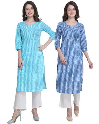 Sky-blue printed cotton ethnic-kurtis 1