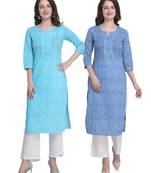 Sky-blue printed cotton ethnic-kurtis