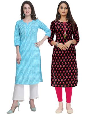 Sky-blue printed cotton ethnic-kurtis 1