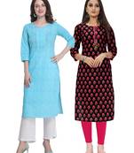 Sky-blue printed cotton ethnic-kurtis
