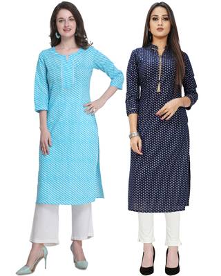 Sky-blue printed cotton ethnic-kurtis 1