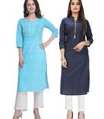 Sky-blue printed cotton ethnic-kurtis