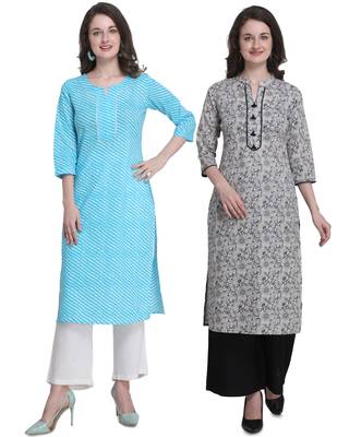 Sky-blue printed cotton ethnic-kurtis 1