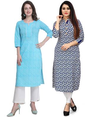 Sky-blue printed cotton ethnic-kurtis 1