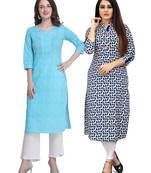 Sky-blue printed cotton ethnic-kurtis