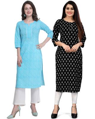 Sky-blue printed cotton ethnic-kurtis 1