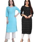 Sky-blue printed cotton ethnic-kurtis