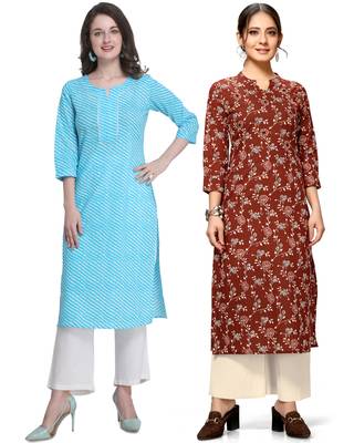 Sky-blue printed cotton ethnic-kurtis 1