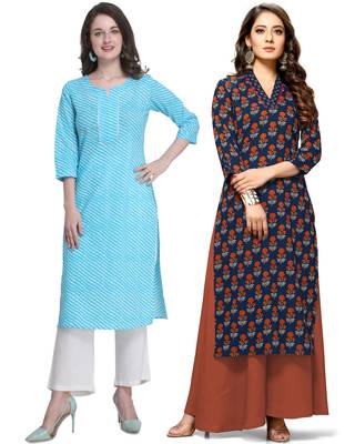 Sky-blue printed cotton ethnic-kurtis 1