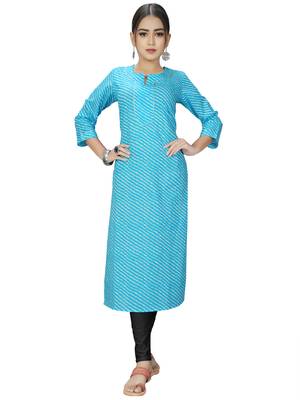 Sky-blue printed cotton ethnic-kurtis 2