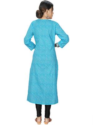 Sky-blue printed cotton ethnic-kurtis 3