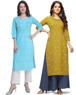 Sky-blue printed cotton ethnic-kurtis 1
