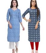 Blue printed cotton ethnic-kurtis