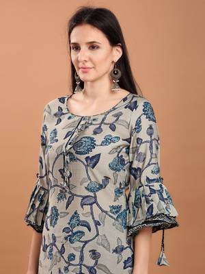 Women Blue Chanderi Silk Printed Straight Kurta with Palazzos 5