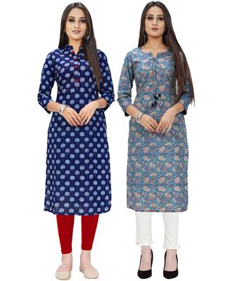 Navy-blue printed cotton ethnic-kurtis 1