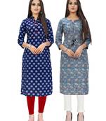 Navy-blue printed cotton ethnic-kurtis