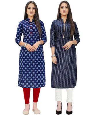 Navy-blue printed cotton ethnic-kurtis 1