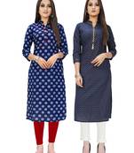 Navy-blue printed cotton ethnic-kurtis