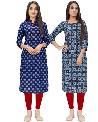 Navy-blue printed cotton ethnic-kurtis 1