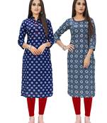 Navy-blue printed cotton ethnic-kurtis