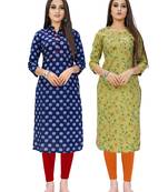 Navy-blue printed cotton ethnic-kurtis