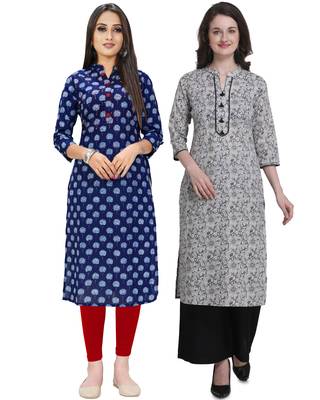 Navy-blue printed cotton ethnic-kurtis 1