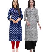 Navy-blue printed cotton ethnic-kurtis
