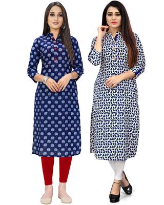 Navy-blue printed cotton ethnic-kurtis 1