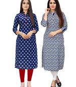 Navy-blue printed cotton ethnic-kurtis