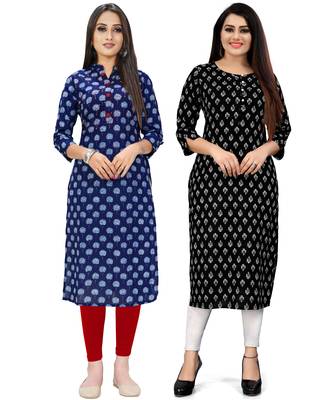Navy-blue printed cotton ethnic-kurtis 1