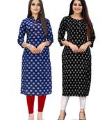 Navy-blue printed cotton ethnic-kurtis