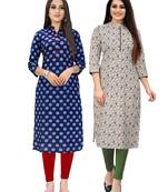 Navy-blue printed cotton ethnic-kurtis