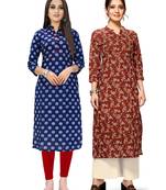 Navy-blue printed cotton ethnic-kurtis
