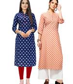 Navy-blue printed cotton ethnic-kurtis
