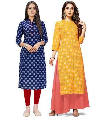 Navy-blue printed cotton ethnic-kurtis 1