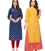 Navy-blue printed cotton ethnic-kurtis