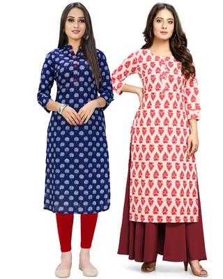 Navy-blue printed cotton ethnic-kurtis 1