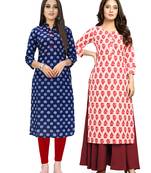 Navy-blue printed cotton ethnic-kurtis