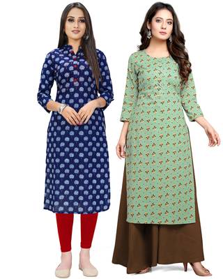 Navy-blue printed cotton ethnic-kurtis 1