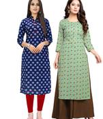 Navy-blue printed cotton ethnic-kurtis