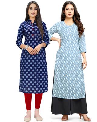 Navy-blue printed cotton ethnic-kurtis 1