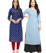Navy-blue printed cotton ethnic-kurtis
