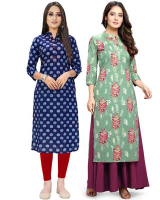 Navy-blue printed cotton ethnic-kurtis 1